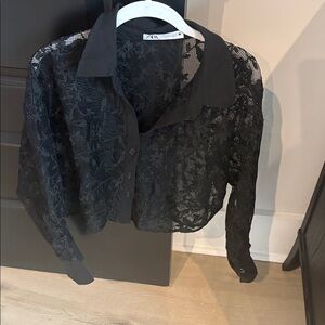 Zara Black Floral Lace Blouse